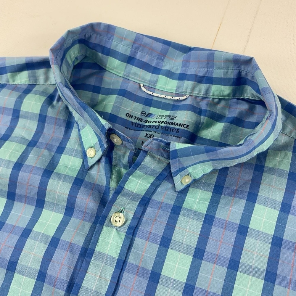 Vineyard Vines OTG Shirt Mens 2XL Blue Plaid Long Sleeve Button Up Performance